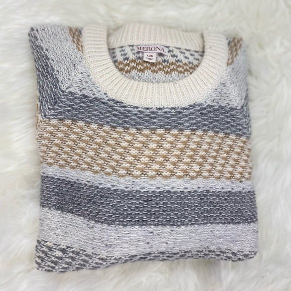 Merona Sweaters - NWOT NEW Merona Neutral Striped Chunky Knit Sweater, Cream/Gray/Tan